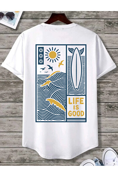 SUNFREE Life Is Good Sun Back and Front Printed Oval Skirt Cotton Summer Unis...