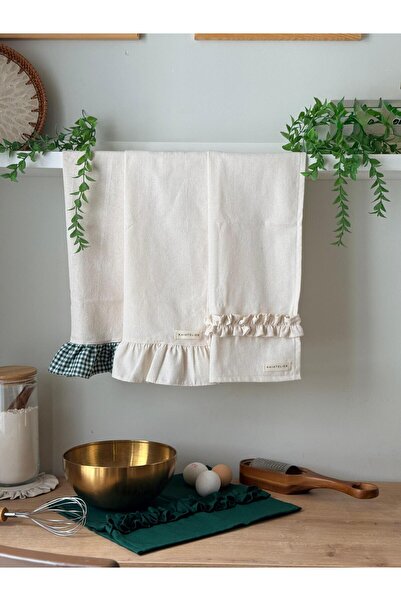 KaiAtelier Mossy X Natural Keten 3'lü Fırın Örtüsü / Kurulama Bezleri