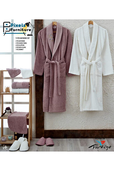 PixelsFurniture Pixel Furniture Deluxe Double Bathrobe Set, 11 Pieces, 100% C...