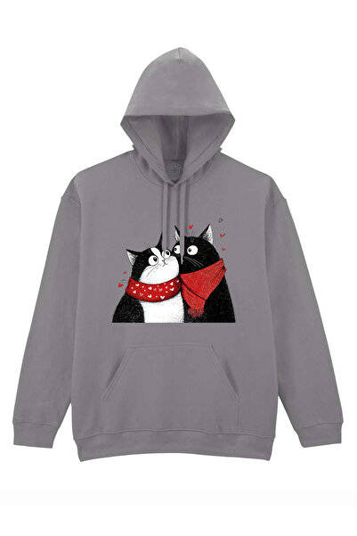 Cu Pisici Printed Hoodie-Love U Furrever, Unisex, Valentine's Day