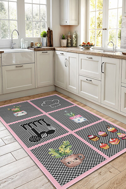 Home Çiçekli ve Mutfak Gereçleri Desenli Canlı Renkli Dekoratif Mutfak Halısı