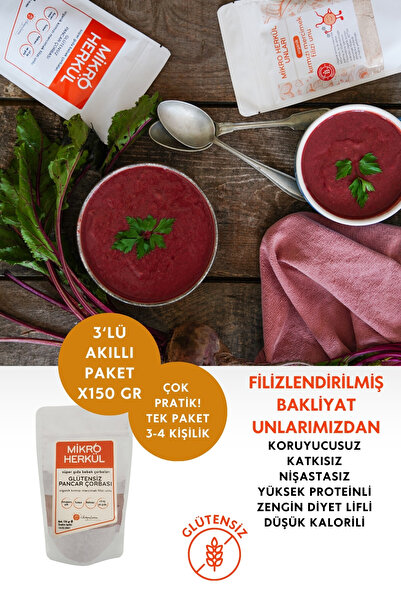 Glutensiz 3'lü Pancar Çorba Akıllı Paket 3x150gr/+9 Ay Ek Gıda/Filizlendirilmiş Unlu/Vegan/Katkısız