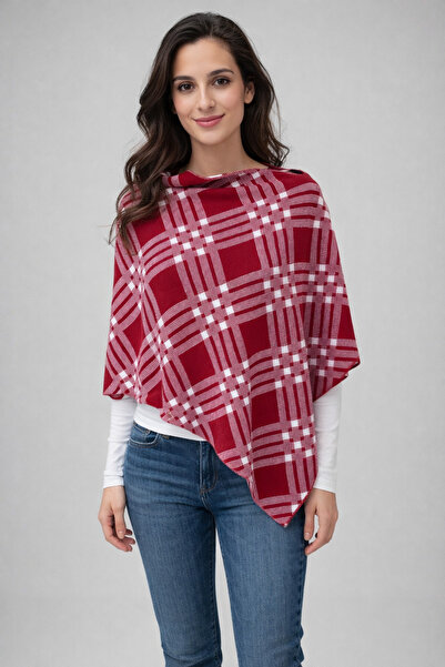 Sebir Moda Checkered Patterned Asymmetrical Cut Knitwear Acrylic Poncho