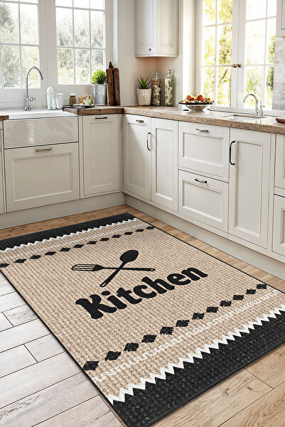 Home Mutfak Temalı Çizgili Desenli Kaymaz Tabanlı Dekoratif Mutfak Halısı