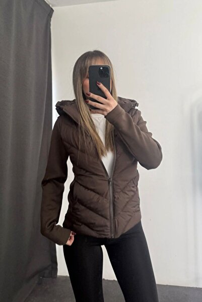 gm giyimarket Women's Zra Model Contrast Hooded Puffer Coat