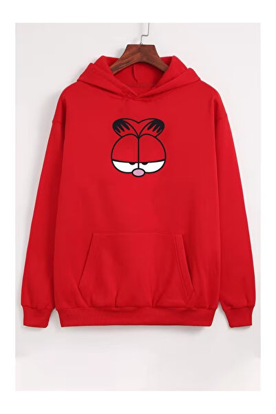 LUNAVISTA Unisex Garfield Grafik Baskılı Oversize Sweatshirt – Kapüşonlu Raha...