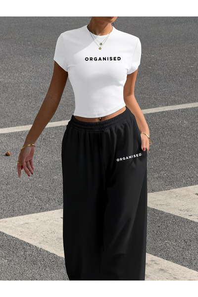 macklin Women's Organized Printed Baby Tee Combed Cotton Crop Top and Sweatpa...