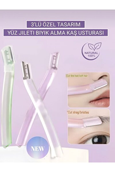 HİROS'H Cam Kaş Usturası 3'lü Yüz Jileti Bıyık Alma Kaş Usturası Epilasyon Ka...