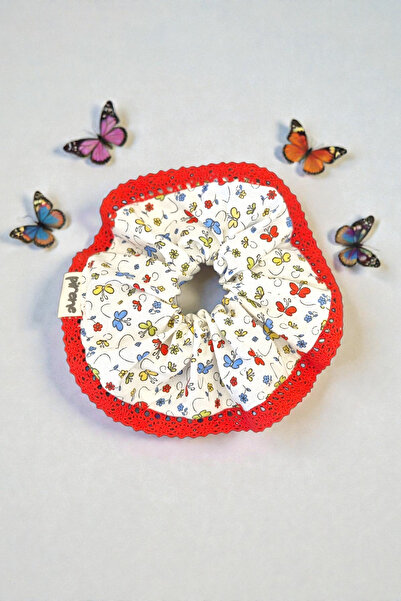 Pirene Arts Butterfly Lace Scrunchie Saç Tokası | Kelebek Desenli Poplin