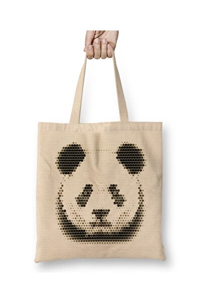 Toyaso Geometric Animal Panda White Tote Bag Long Handle Shopping Bag Beach Bag