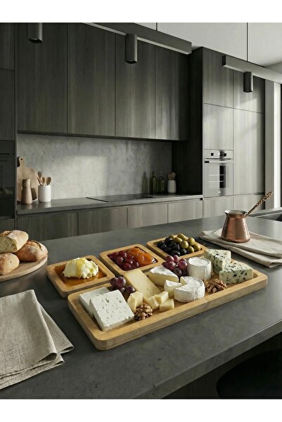 Florya Concept Bambu Kahvaltılık ve Çerezlik Sunum Seti – 4 Parça Ahşap Sunum...