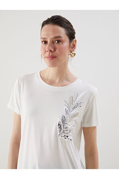 LC Waikiki Lcw Crew Neck Sequin Embroidered Women's T-Shirt