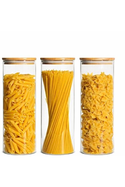 ComSaf Set of 3 Tall Glass Jars 2L with Wooden Lid and Airtight Seal