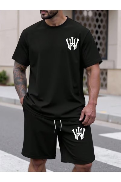 PAVRO Unisex Oversize Shorts Set Bottom-Top Two-Piece Casual Mixed Prints Pri...