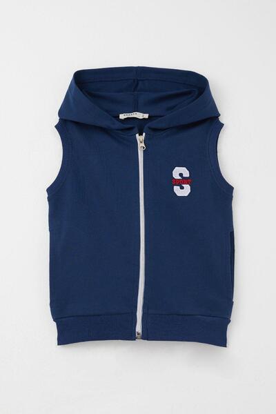 Breeze Boy's Vest with Letter Embroidery and Zipper, 3-8 Years Old, Navy Blue