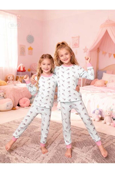 NiCe İç Giyim Детски памучен комплект пижама с дълги ръкави за момичета - сла...