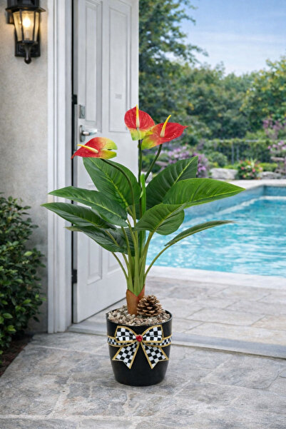 Marrone Gala Çiçeği 70 cm Saksılı Yapay Ağaç Kapı Önü Dekoru Teras Balkon Dek...