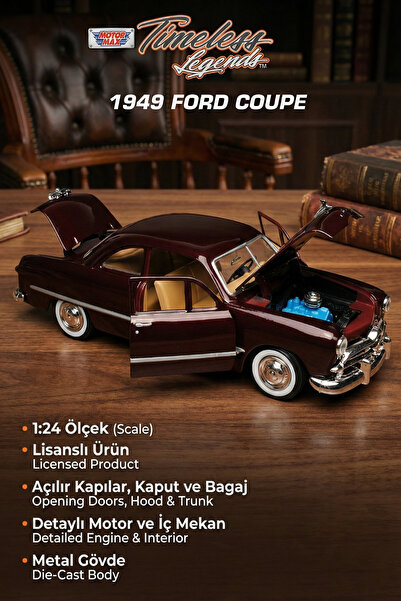 craftivio Motor Max 1:24 1949 Ford Coupe Model Araba Metal Diecast - Bordo