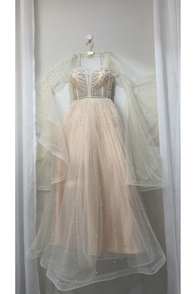 dalaa Evening dress with sequins in two colors, olive and beige