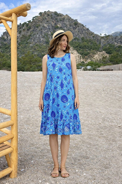 AYASOFYA OTANTIK Women's Ethnic Floral Patterned Sleeveless Midi Dress