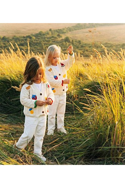 MİO Kız Çocuk Çiçekli Triko Nakış işlemeli Hırkalı Takım