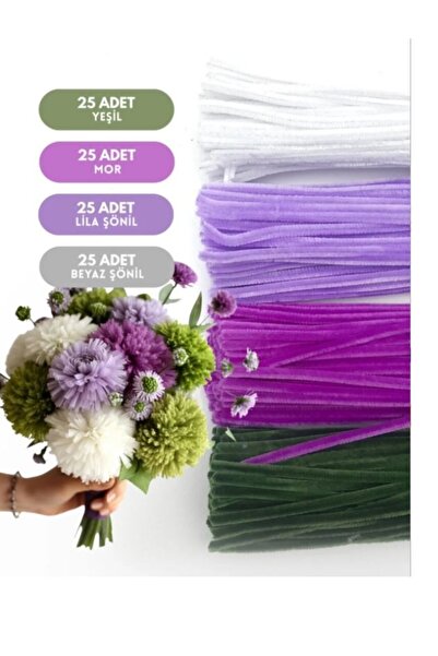 hobi market art Çiçek Yapımına Uygun Şönil Tel 100 lü Mor Tonları