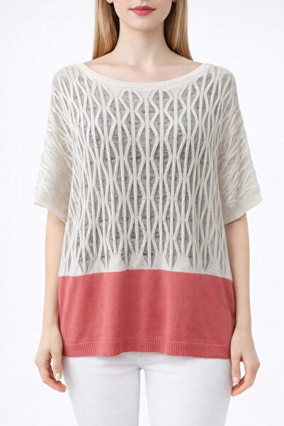 Neden Tekstil Color Blocked Wavy Knit Sweater Blouse