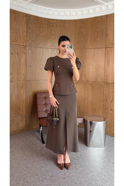 HAZELANNA 4 Gold Button Pockets Mink Double Suit