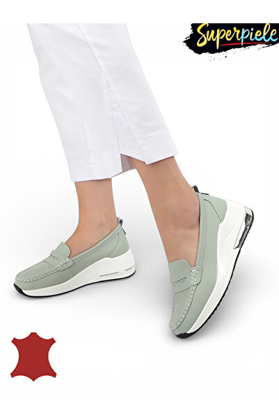 ANGEL BLUE Women's genuine leather loafers with high platform