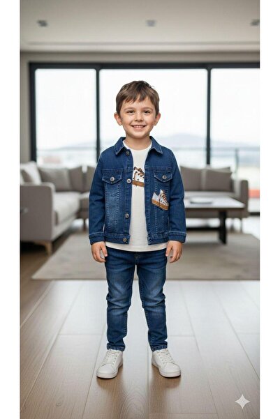 BEGONYA BEBECE KIDS Men's Denim Suit Triple Pants Jacket T-Shirt Embroidery P...
