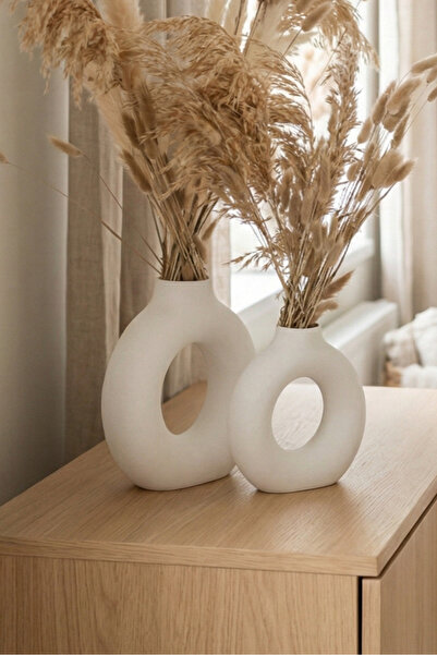 ENG.CO Set of 2 Decorative Vases - Nordic Style Perforated Ring Vase (Large a...