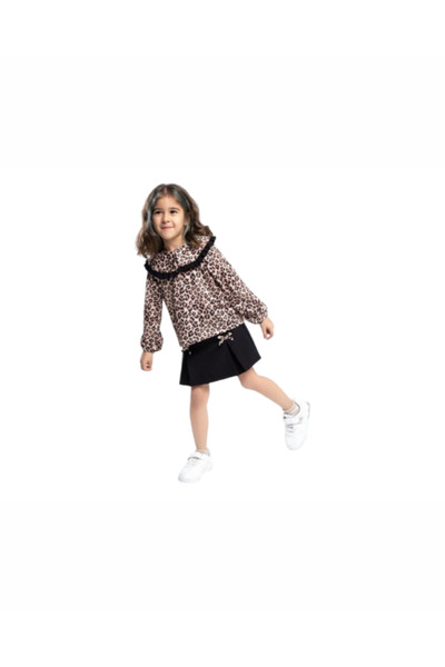 Babexi Girls' leopard print skirt and blouse set for ages 6 to 9 years - Made...