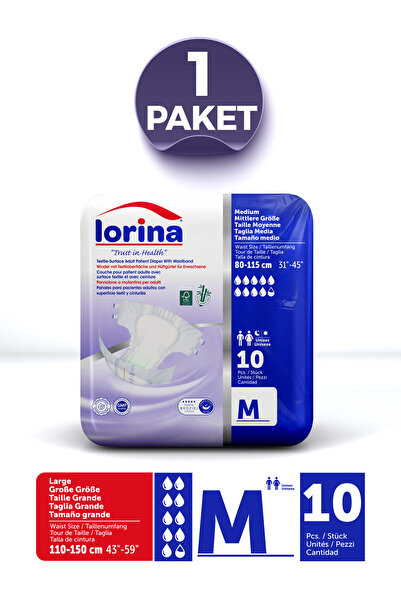 LORİNA Bel Bantlı Hasta Bezi Medium Küçük Paket 10'lu