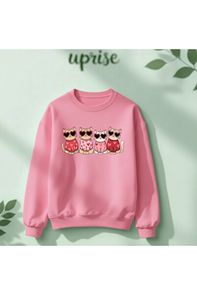 Vordevia Dear Cat Printed Cotton 3 Thread Threaded Crew Neck Oversize Sweatshirt