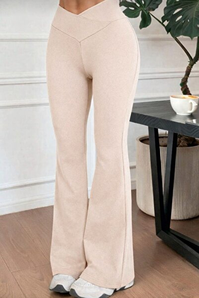 İlayda Toprak Κολάν σε μπεζ απόχρωση με χιαστί σχέδιο στη μέση, σε σχήμα V, ι...