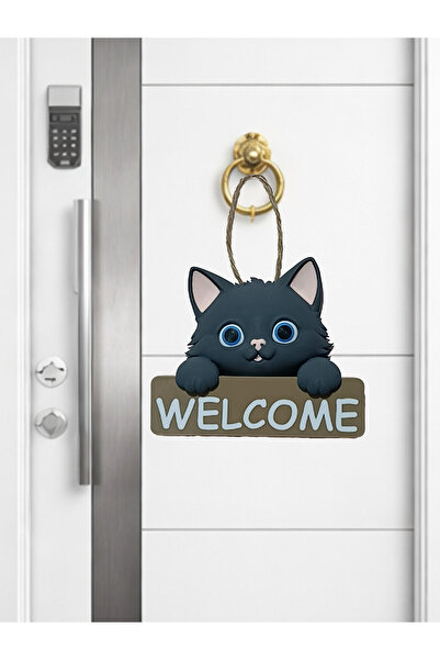 Moldream Kedi Figürlü Hoşgeldiniz Temalı Kapı Askısı - Welcome Yazılı Modern ...