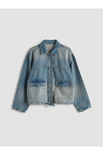 LC Waikiki Jachetă de blugi pentru femei Indigo Shirt Collar O supradimensionat