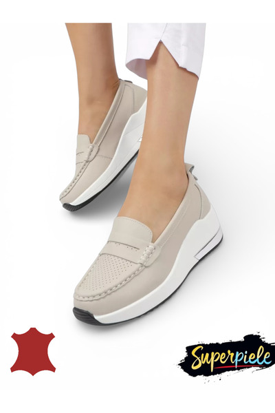 ANGEL BLUE Women's genuine leather loafers with high platform