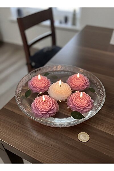 YASMELLA HOME 5’li Pembe Beyaz Yüzen Şakayık Gül Mum