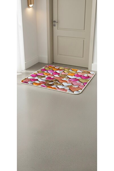 VELLORA HOME Non-Slip Base Washable Decorative Indoor Floor Mat Colorful Hearts