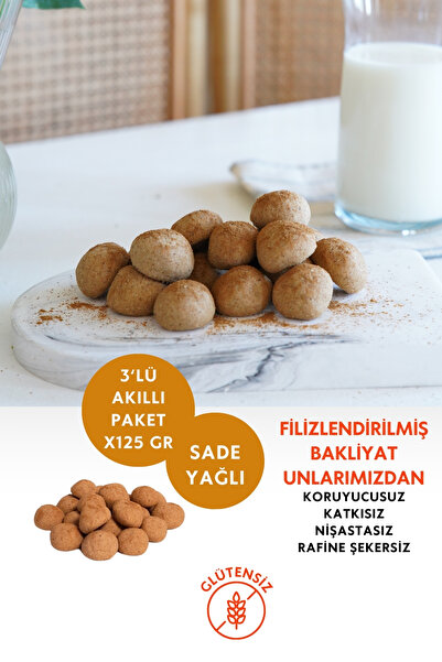 Mikro Herküller Glutensiz 3'lü Rafine Şekersiz Tarçınlı Öpücük Kurabiyesi 3x1...
