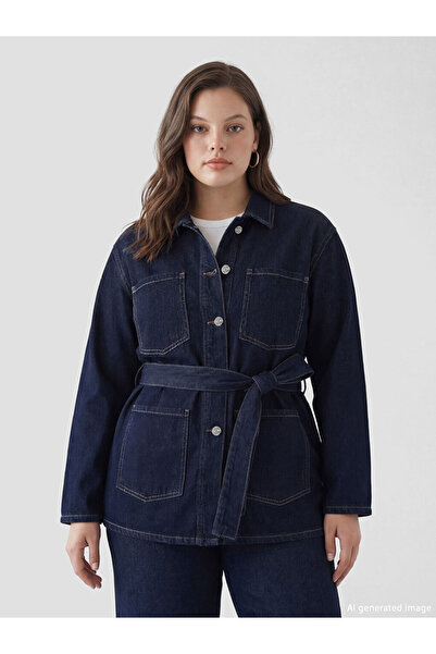 LC Waikiki Gömlek Yaka Beli Kuşaklı Kadın Jean Ceket