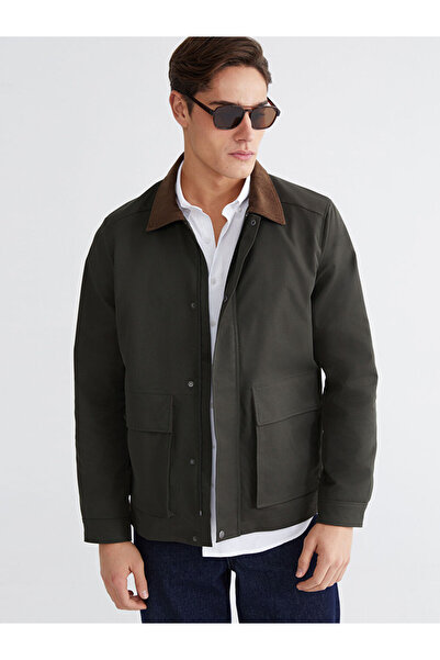 LC Waikiki Khaki Regular Fit Velvet Collar Gabardine Men's Coat