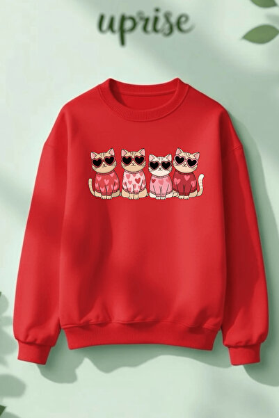 Vordevia Dear Cat Printed Cotton 3 Thread Threaded Crew Neck Oversize Sweatshirt