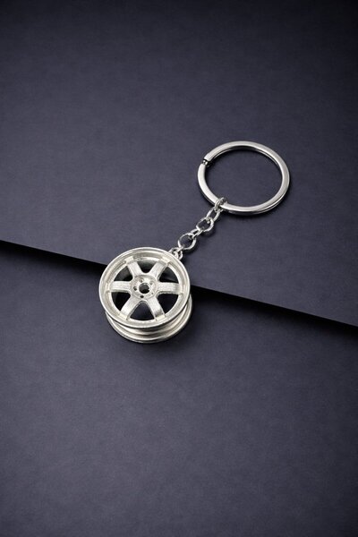 STİLİX GARAGE Breloc metalic cu design de jantă, aspect de jantă de mașină sp...