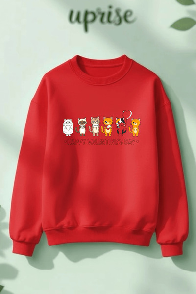 Vordevia Valentines Day Printed Cotton 3 Thread Threaded Crew Neck Oversize S...