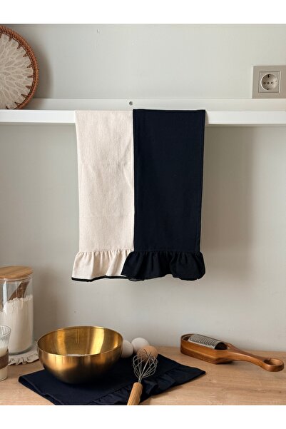 KaiAtelier Natural X Dark Keten 2'li Fırın Örtüsü / Kurulama Bezleri