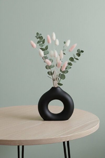 Konuk Decor Black Donut Vase with Decorative Ceramic Look