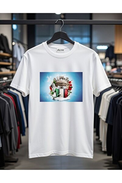 playwear تي شيرت PLAY WEAR للجنسين بقصة فضفاضة مطبوع عليه ITALY V 3 برقبة دائرية