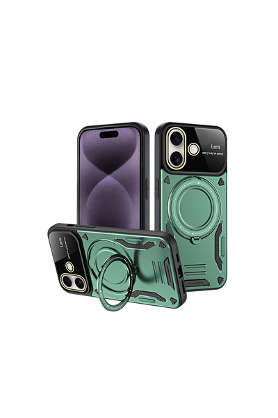 eco port غطاء حماية لآيفون 16 مع حامل للعدسة - أخضر داكن